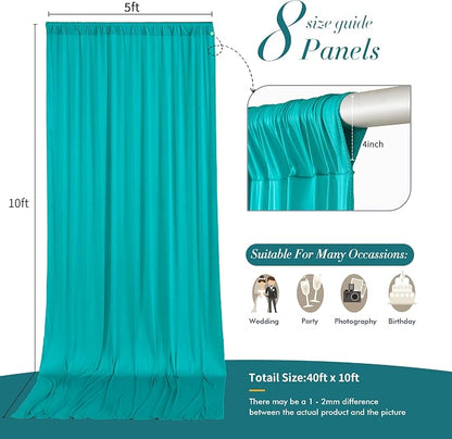 10 ft x 40 ft WWrinkle Free Turquoise Backdrop Curtain - Image 5