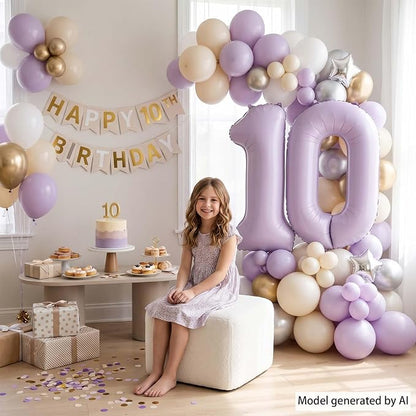 Cream Purple Number 10 Balloon 40 Inch, Foil Digit - Image 7