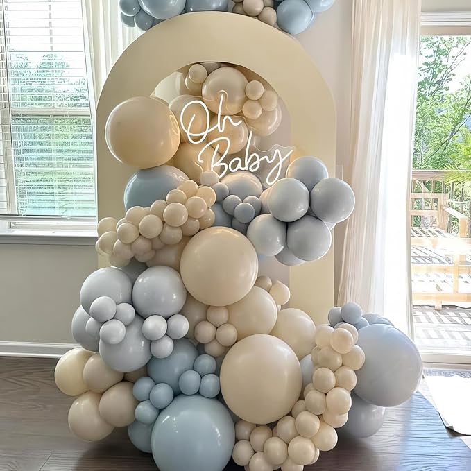 Dusty Blue Balloons, Dusty Blue and Gold Balloons, Baby Shower Balloon Fog - Image 5