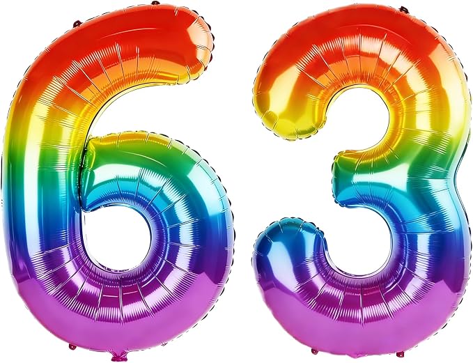 40 Inch Number 63 Balloons for 63rd Birthday Party Decorations, 0-100 Rainbow by FOBELEC