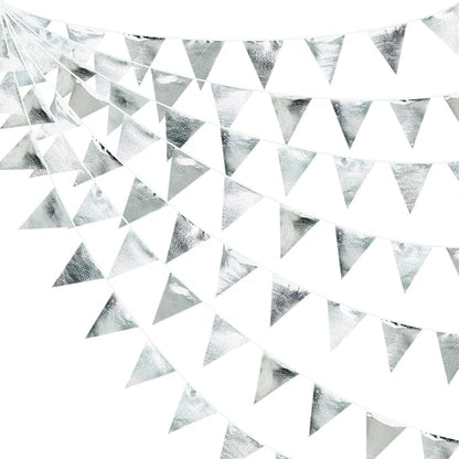 Silver Party Decorations Metallic Fabric Triangle Pennant Banner Silver Flag by pinkblume