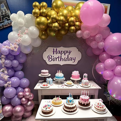 Balloons Purple Pink White Gold Balloon 60pcs 12inch Pastel Purple Pink Latex - Image 2