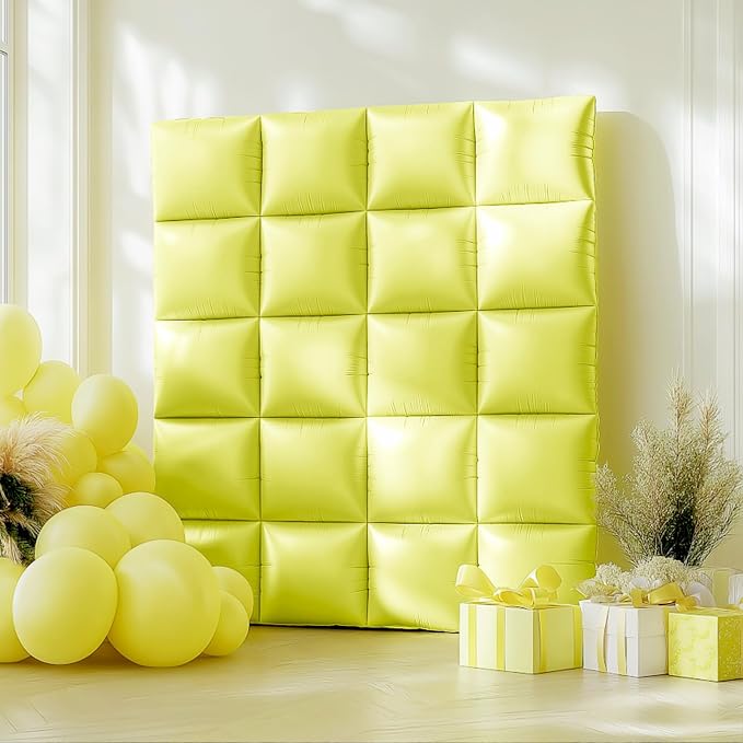 NISOCY 25PCS Pastel Yellow Square Foil Balloons Wall Backdrop | Double Sided - Image 7