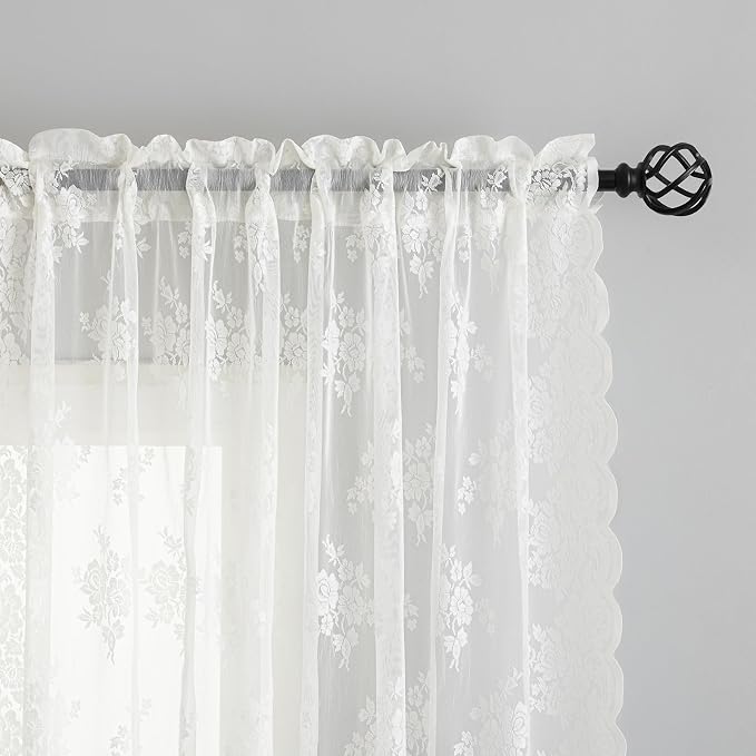 Kotile Ivory Vintage Lace Curtains - Image 3