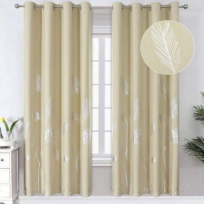 Beige and Silver Palm Tree Window Curtains by ESTELARTEXTILER