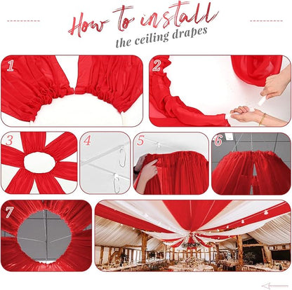 6 Panels Red Ceiling Drapes for Wedding 5ftx15ft Arch Draping Fabric Sheer - Image 7