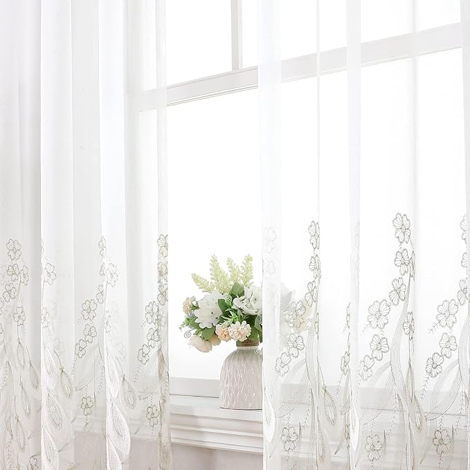 White Sheer Voile Curtains White Embossed Drip 54Wx72L Inch | Light Filtering - Image 4