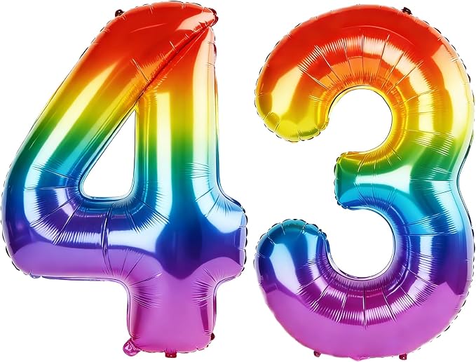 40 Inch Number 43 Balloons for 43rd Birthday Party Decorations, 0-100 Rainbow by FOBELEC