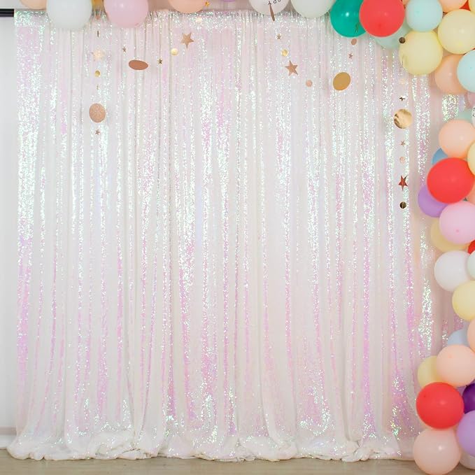 ShinyBeauty Iridescent White Backdrop Curtain 10Ft X 10 Ft Photograph Backdrops by ShinyBeauty