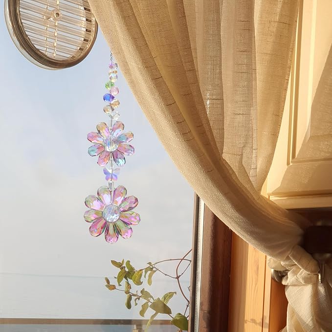 Crystal Flower Suncatcher Hanging Ornament, Rainbow Maker Window Sun Catcher - Image 3
