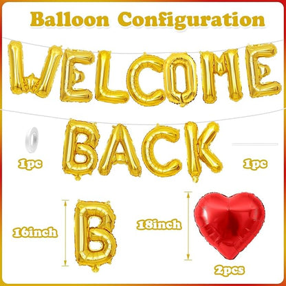 Welcome Back Balloons Red Gold, 16Inch Welcome Back Foil Balloons Banner - Image 2