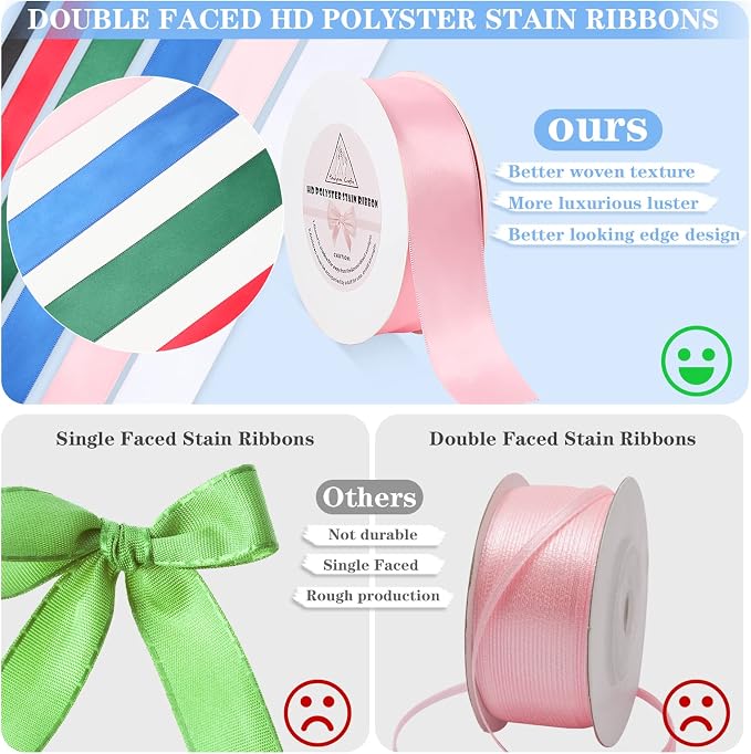 White Satin Ribbon for Gift Warping, 3/8inch 50 Yards Solid Polyester Fabric - Image 3