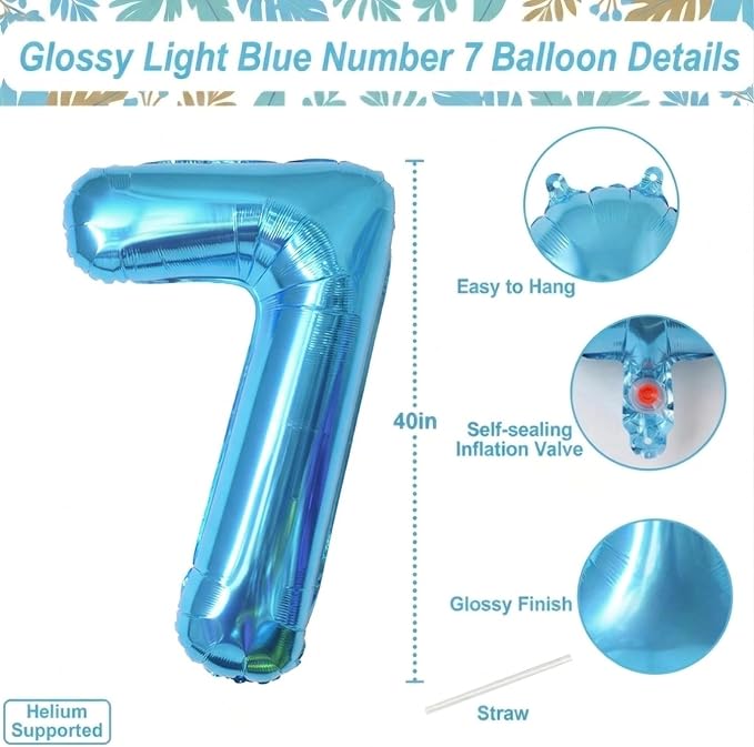 Light Blue Number 17 Balloon 40 Inch, Foil Numeral - Image 4