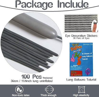 260 Balloons Grey, Thickened 100 Pack Long Balloons Twisting Skinny Magic - Image 2