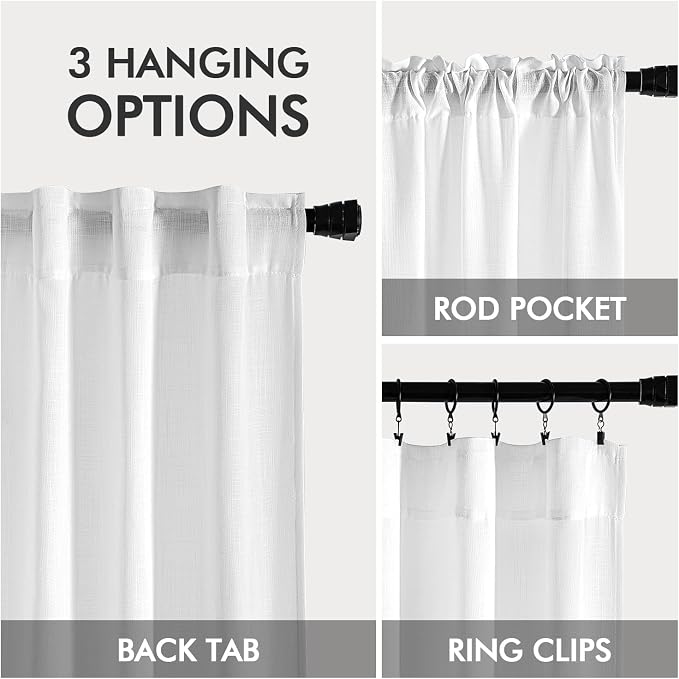 MIULEE White Linen Curtains Short 63 Inch Long 2 Panels - Image 3