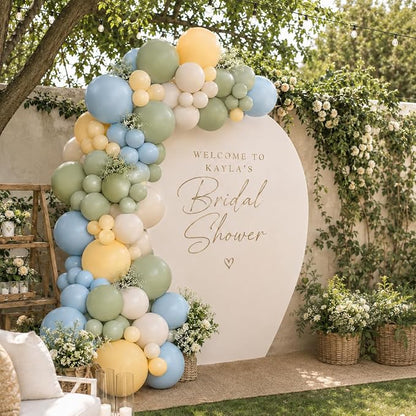HILAVO Sage Green Dusty Blue Yellow Balloon Garland 126 Pcs Slate Blue Olive - Image 3