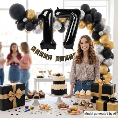 Black Number 17 Balloon 40 Inch, Foil Numeral - Image 6