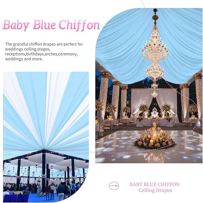6 Panels Baby Blue Ceiling Drapes - Image 5