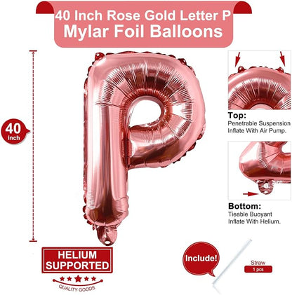 Lovoir 40 Inch Large Rose Gold Letter P Balloons Big Size Jumbo Mylar Foil - Image 2