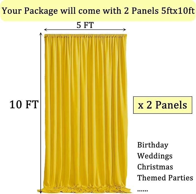 10ft x 10ft Wrinkle Free Yellow Backdrop Curtain - Image 6