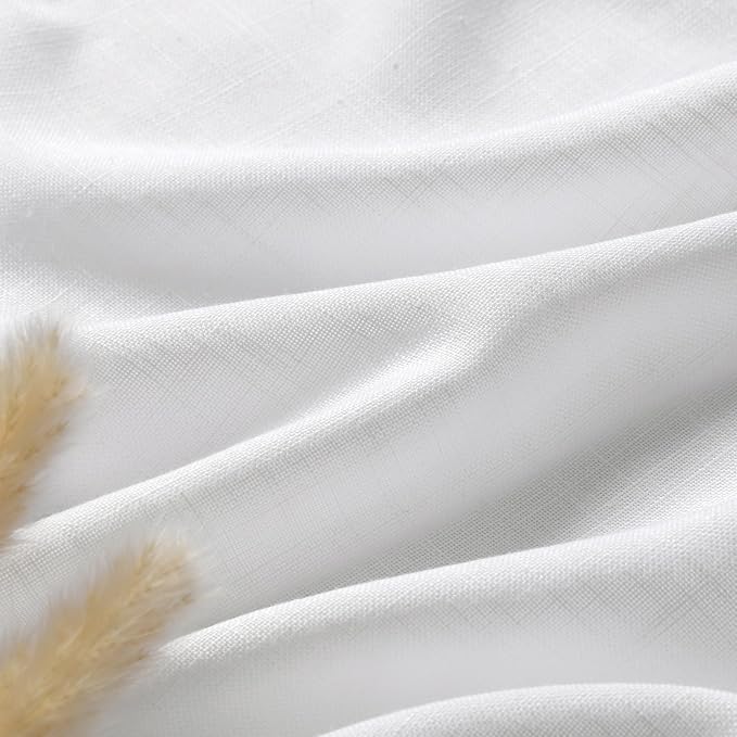 Linen White Curtains 96 Inches Long 2 Panels Set Back Tab Rod Pocket Semi Sheer - Image 6