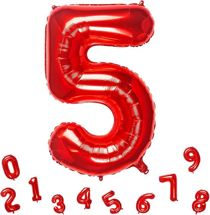 32 Inch Red Number 5 Balloons Foil Ballon Digital Birthday Party Decoration by MEIDUOCO