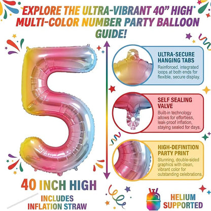 40" Rainbow Foil Number 5 Balloon - Image 2