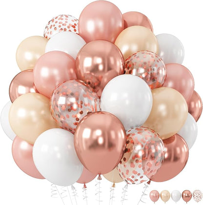 Rose Gold Balloons, 12Inch Metallic Pearl Rose Gold and White Balloons - Image 9
