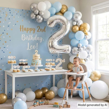 Silver Number 2 Balloon 40 Inch, Sleek Metallic Foil - Image 2