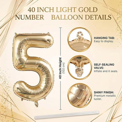 White Gold Number 5 Balloon 40 Inch, Metallic Foil Numeral - Image 4