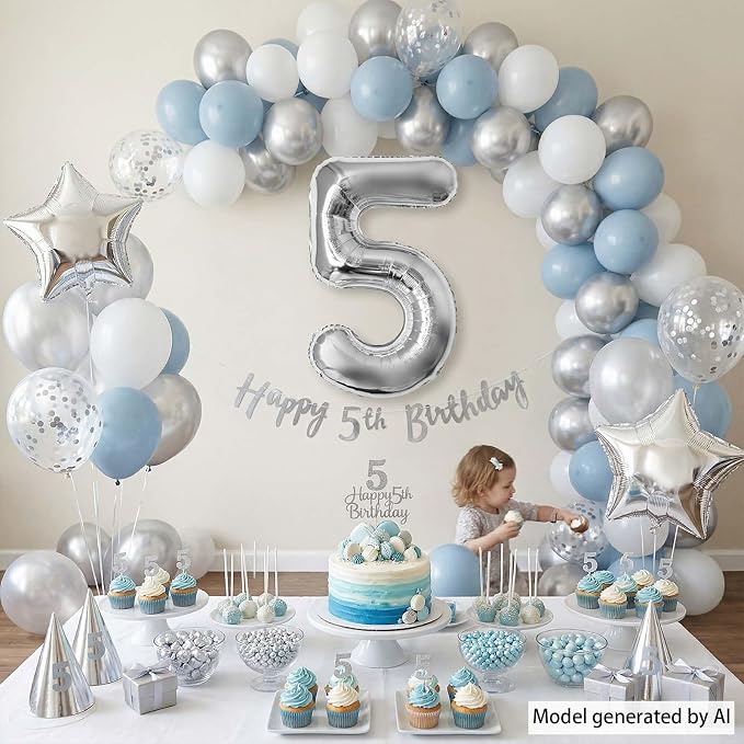 Silver Number 5 Balloon 40 Inch, Sleek Metallic Foil - Image 2