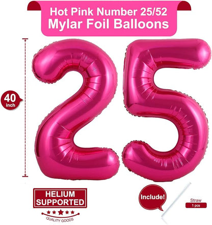 40 Inch Hot Pink 25 Number Balloons Giant Jumbo Huge 25 or 52 Foil Mylar Helium - Image 2