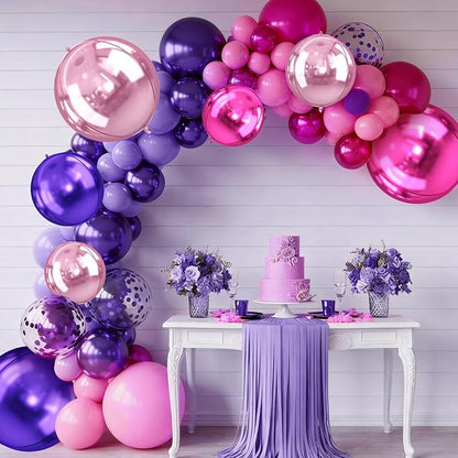 10Pcs Pink and Purple Round Foil Balloons, Metallic Hot Pink Purple Foil Baloon - Image 6