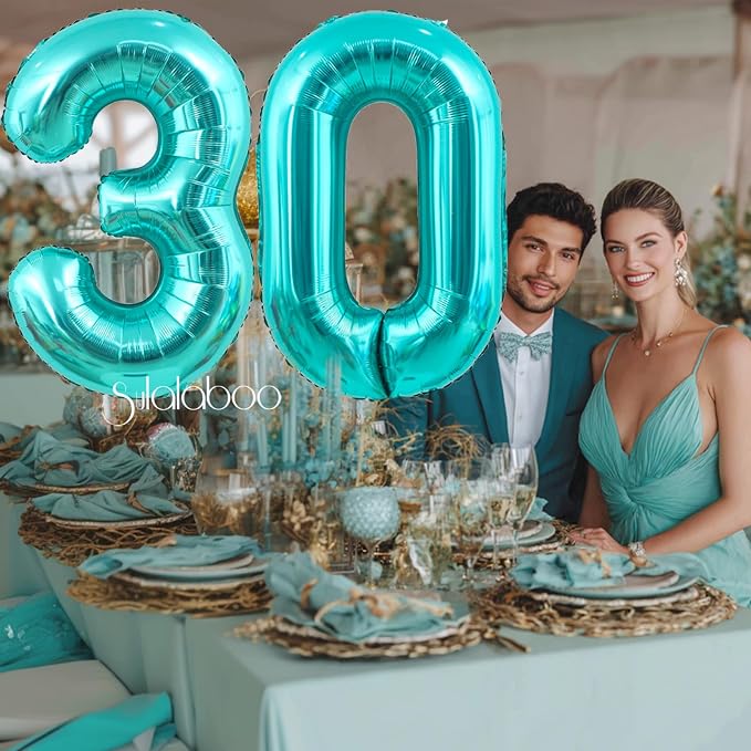 40 Inch Big Teal Blue Number 30 Foil 0-9 Mylar Helium Balloons | Large Digital - Image 5