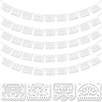 DOMESTAR 5 Packs 75 FT White Papel Picado Mexican Wedding Party Decoration | by DOMESTAR