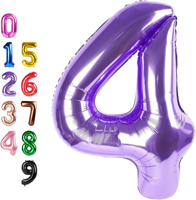 Number Balloons Purple 4 Balloon 40 inch by Enyeopd