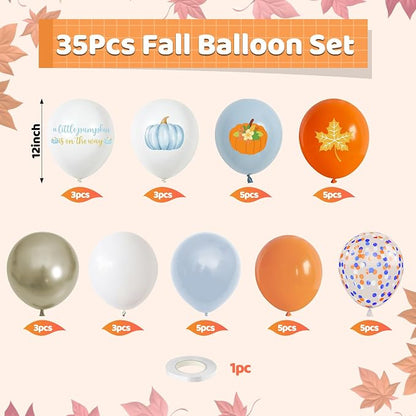 Fall Balloons, 12 Inch Pastel Orange Dusty Blue and White Balloons - Image 2