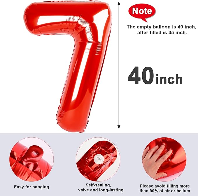 7 Balloon Numbers Party Decorations, 40In Red Balloons - Image 5