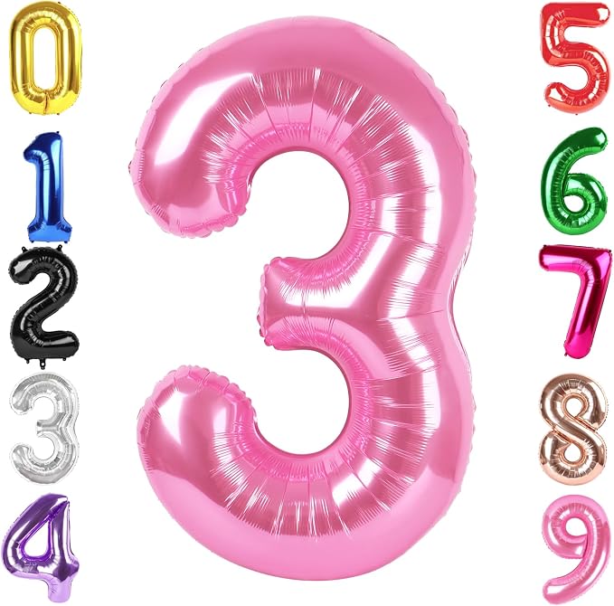 40 Inch Pink Number 3 Balloon Birthday Party Decorations by Hadoife