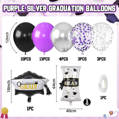 Purple Silver Black Graduation Balloons, - Image 2
