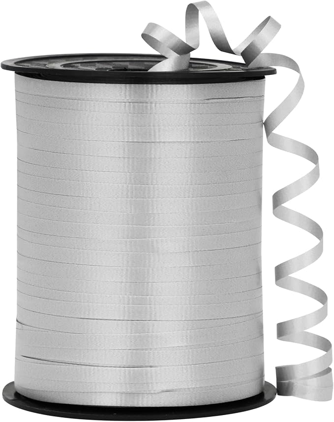 Silver Ribbon - 500 Yard Crimped Curly Ribbon by OMISELIO