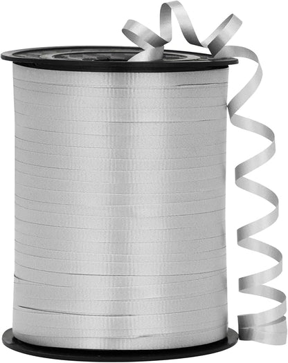 Silver Ribbon - 500 Yard Crimped Curly Ribbon by OMISELIO