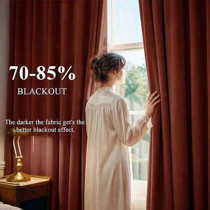 Rust Red Velvet Curtains for Christmas Decor, W52 x L108, 2 Panels | Back Tab - Image 3