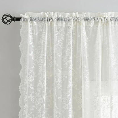FINECITY Ivory Floral Lace Curtains - Image 4