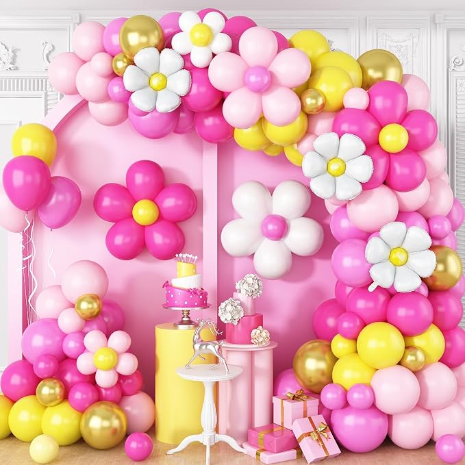 Yellow Pink Balloon Garland, Daisy Balloon Arch by BTZO