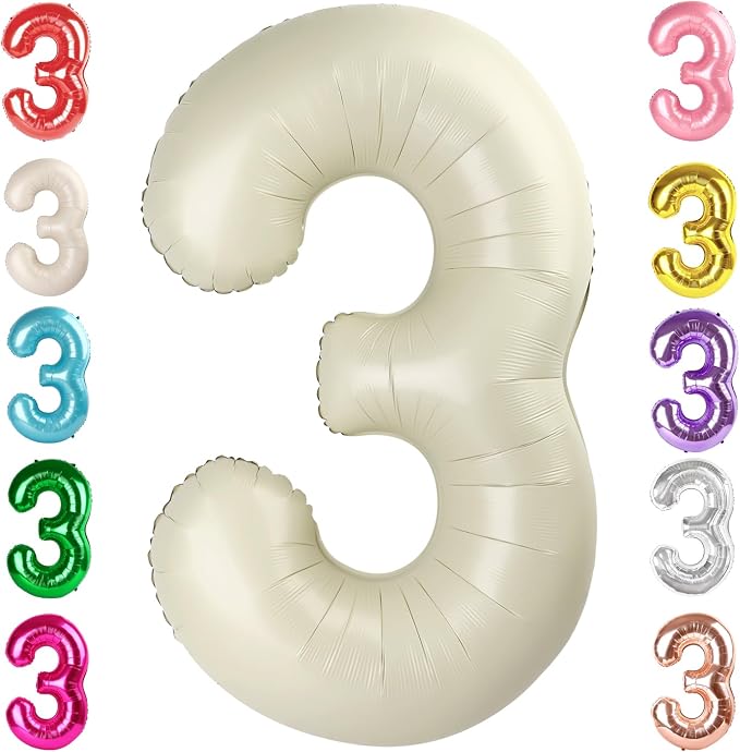 3 Balloon Numbers Birthday Decorations, 40In Cream Balloons by Mluchee
