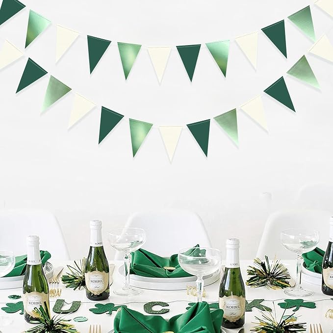 Sage Green Decorations Hanging Paper Pennant Banner Flag Green Beige Triangle - Image 5