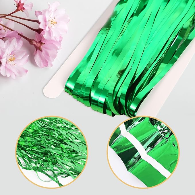 10 Pack Green Foil Curtain Backdrop 3.2ft x 9.8ft Metallic Tinsel Foil Fringe - Image 4