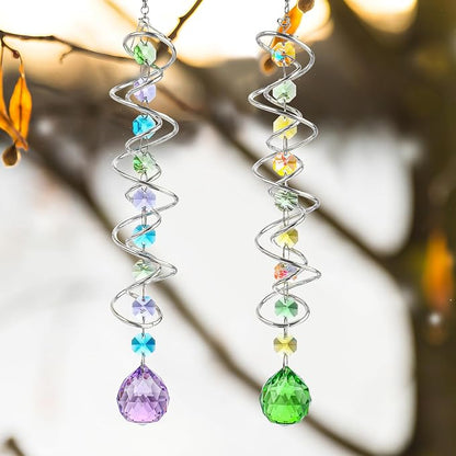 Set of 3 Crystal Suncatcher Spiral Wind Spinner Gazing Ball Decor | Crystal - Image 4