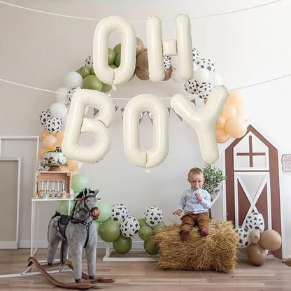 Large Beige Oh Boy Balloons, 40 Inch Cream White Sand OH BOY Balloon Letters - Image 4